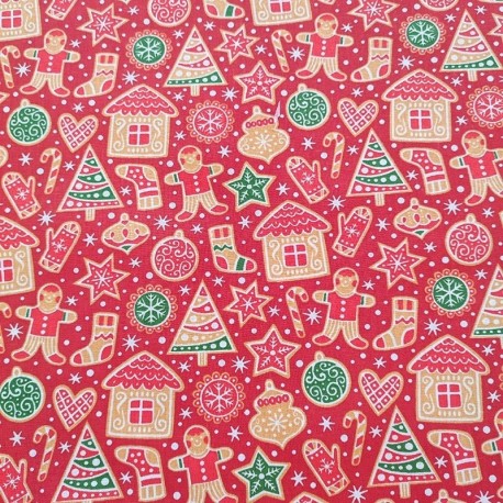 Tissu Coton Imprimé Petit Biscuit Rouge