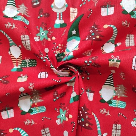 Tissu Coton Imprimé Lutin Rouge 