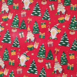 Tissu Coton Imprimé Gnomes Rouge 