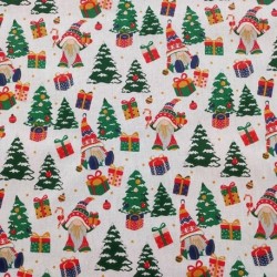 Tissu Coton Imprimé Gnomes Blanc