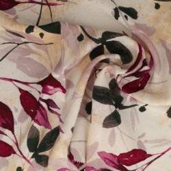 Tissu Popeline de Viscose Imprimée Motif Feuillage Fond Clair