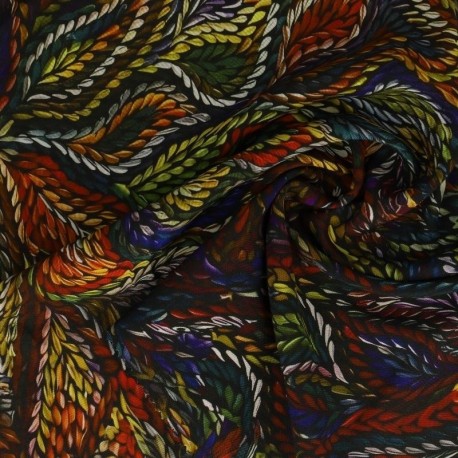Tissu Popeline de Viscose Imprimée Motif Feuille Abstrait