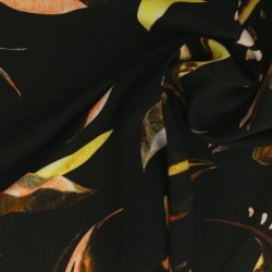 Tissu Popeline de Viscose Imprimée Feuille Fond Noir