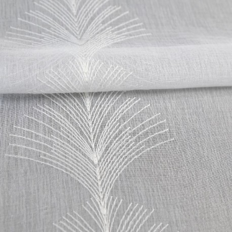 Tissu Plume Etamine Brodée Blanc 
