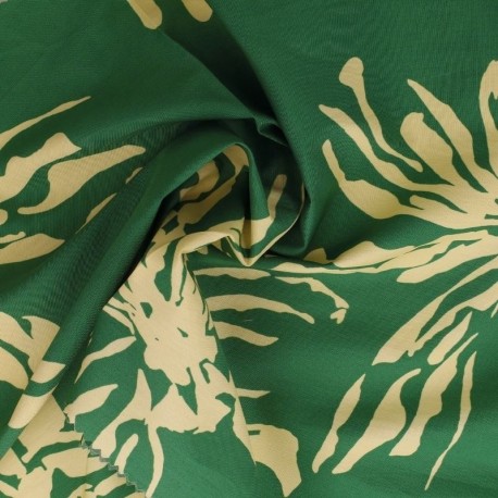 Tissu Popeline Fleurs Vert