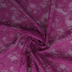 Tissu Dentelle Elastique Roses Prune
