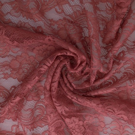 Tissu Dentelle Elastique Roses Vieux Rose 