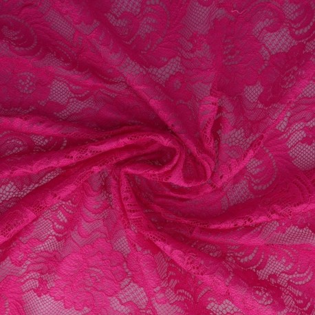 Tissu Dentelle Elastique Roses Fuchsia 