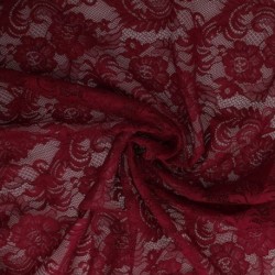 Tissu Dentelle Elastique Roses Bordeaux 