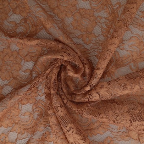 Tissu Dentelle Elastique Roses Chocolat