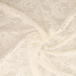 Tissu Dentelle Elastique Roses Ecru