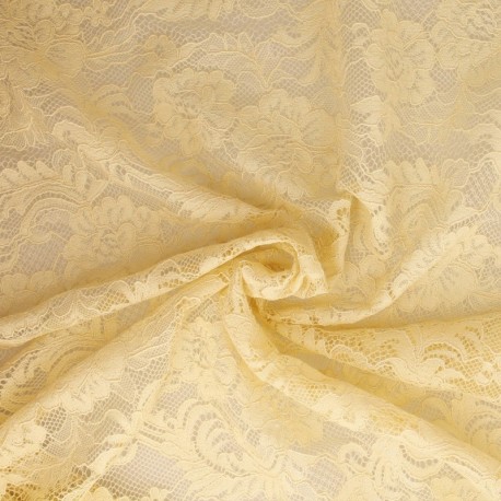 Tissu Dentelle Elastique Roses Ecru Foncé