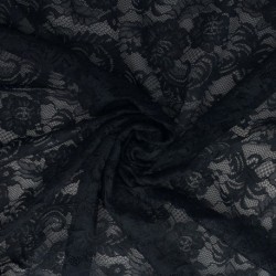 Tissu Dentelle Elastique Roses Bleu Marine 