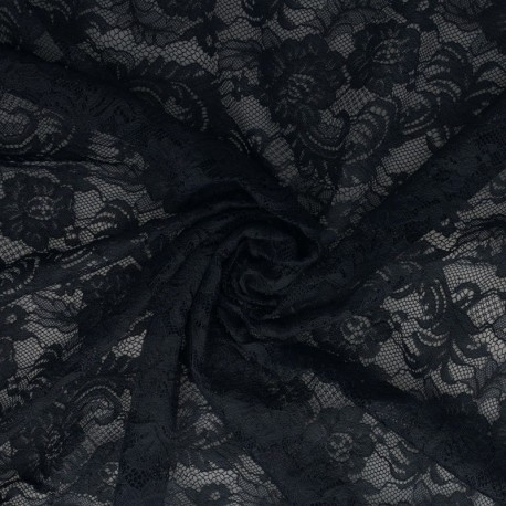 Tissu Dentelle Elastique Roses Bleu Marine 