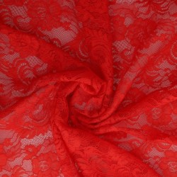 Tissu Dentelle Elastique Roses Rouge