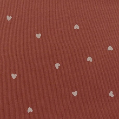 Tissu Jersey Côtelé Coeur Fond Terracotta 