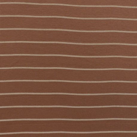 Tissu Jersey Côtelé Rayure Fond Camel