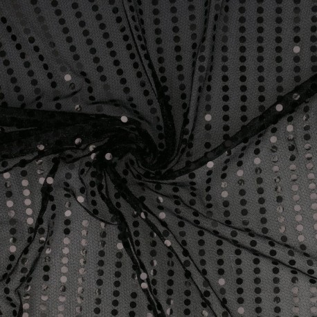 Tissu Paillette Sur Voile Noir 
