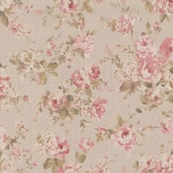 Tissu Grosses Fleurs Rose Fond Coloris Lin