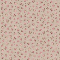 Tissu Fleurs Rose Fond Coloris Lin