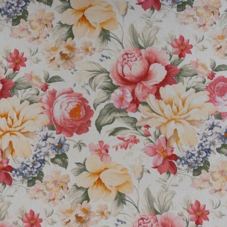 Tissu Toile Imprimée Enora Fleurs Rose