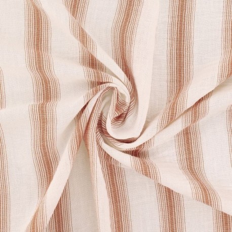 Tissu Etamine Tissé Teint Multi rayures Tabac 