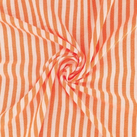 Tissu Etamine Tissé Teint Rayure Fine Orange 