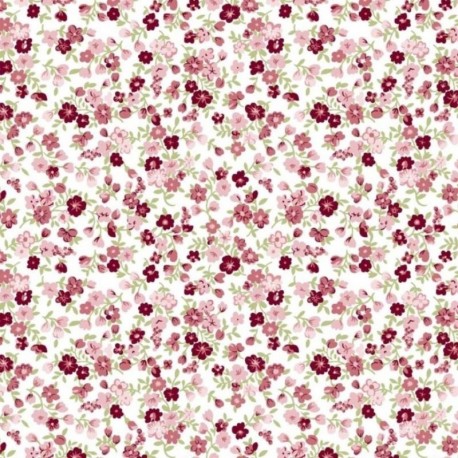 Tissu Popeline Imprimé Fleurs Framboise