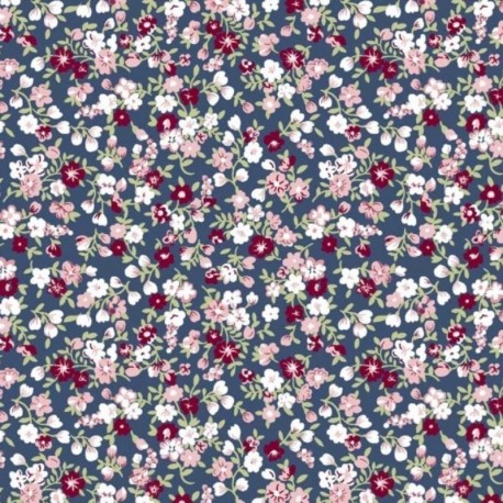Tissu Popeline Imprimé Fleurs Marine