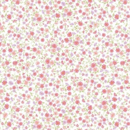 Tissu Popeline Imprimé Fleurs Rose 