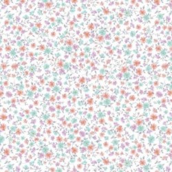 Tissu Popeline Imprimé Fleurs Turquoise