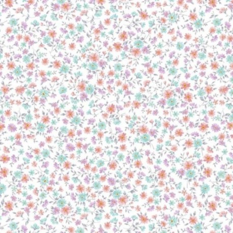 Tissu Popeline Imprimé Fleurs Turquoise