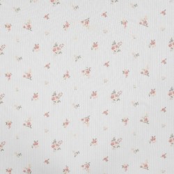 Tissu Jersey Côtelé Coton Imprimé Fleurs Ecru
