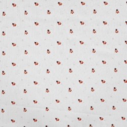 Tissu Jersey Côtelé Coton Imprimé Coccinelle Ecru