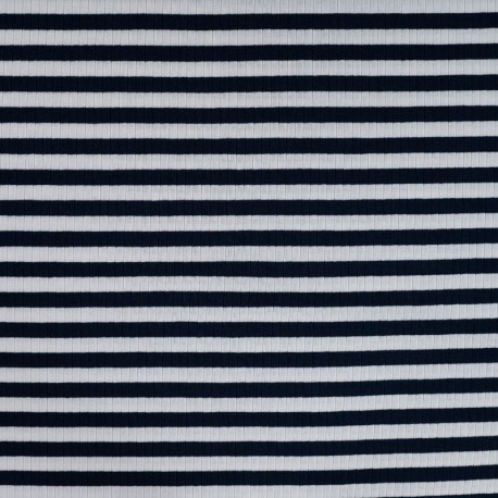 Tissu Jersey de Coton Rayure Bleu Marine