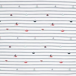 Tissu Jersey de Coton Imprimé Bateau Bleu