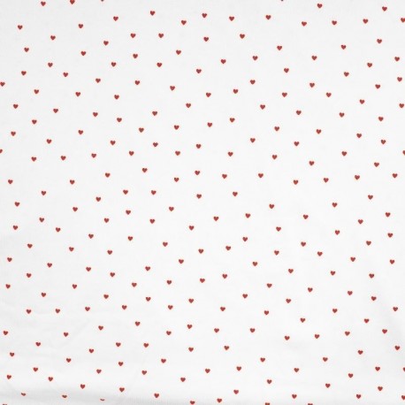 Tissu Jersey de Coton Imprimé Coeur Ecru
