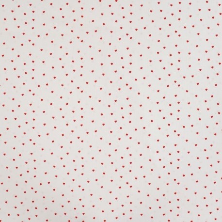 Tissu Popeline de Coton Imprimé Coeur Ecru