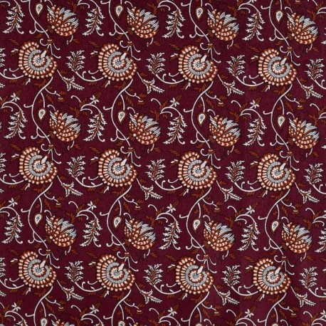 Tissu Voile de Coton Imprimé Fleurs Cognac