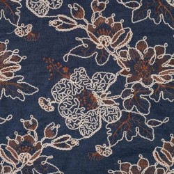 Tissu Denim Brodé Fleurs