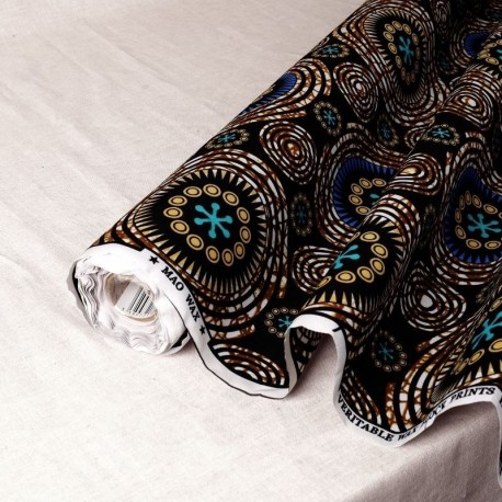 Tissu Wax Imprime Mix Rond Marron