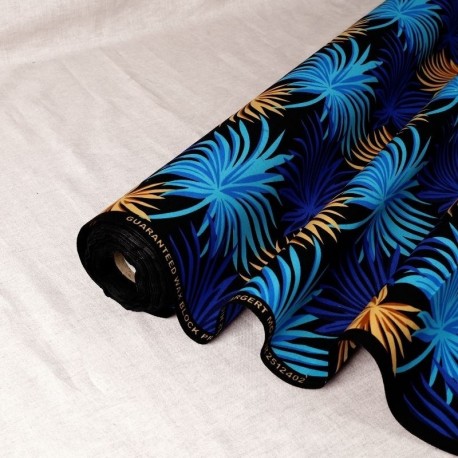 Tissu Wax Imprime Mix Palmier Bleu
