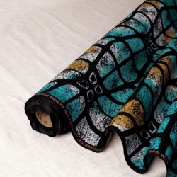 Tissu Wax Imprime Mix Géo Bleu et Jaune