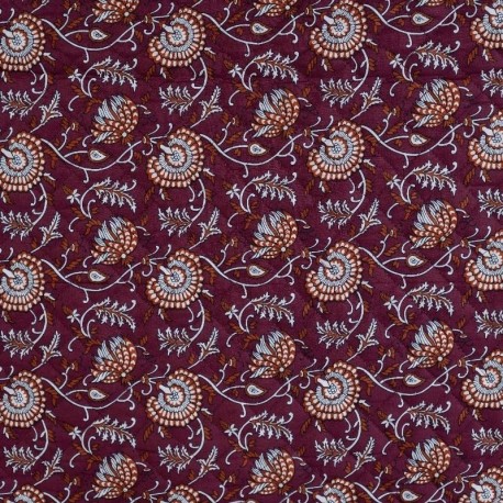Tissu Coton Matelassé Double Face Imprimé Fleurs Cognac