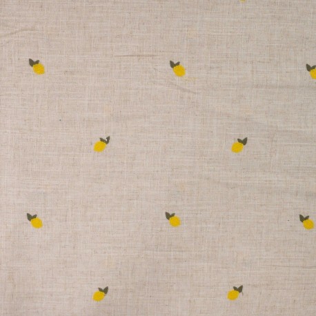 Tissu Viscose Lin Brodé Citron Sable 