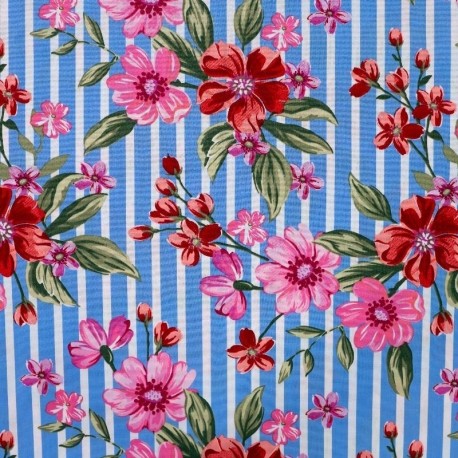 Tissu Coton Elasthanne Rayure Imrimé Rose