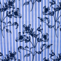 Tissu Coton Elasthanne Rayure Imprimé Bleu
