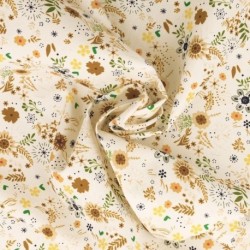 Tissu Popeline Imprimée Digitale Fleurs Beige 