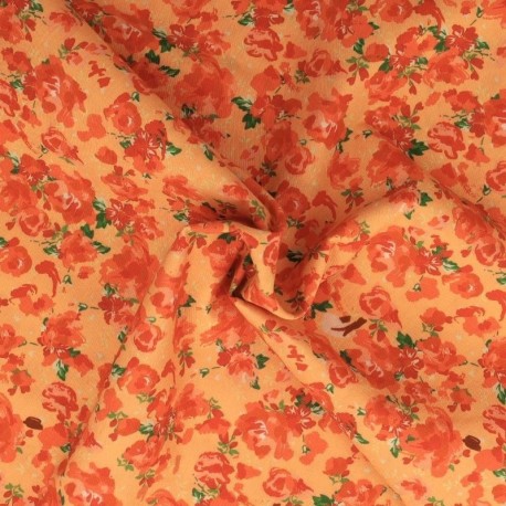 Tissu Popeline Imprimée Digitale Fleurs Orange 