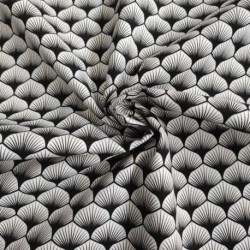 Tissu Popeline Eventails Noir Blanc